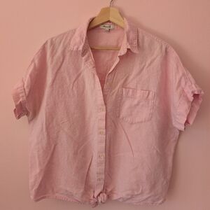 Gently Used Madewell Linen Front-tie Button Up In Light Pink Size Medium